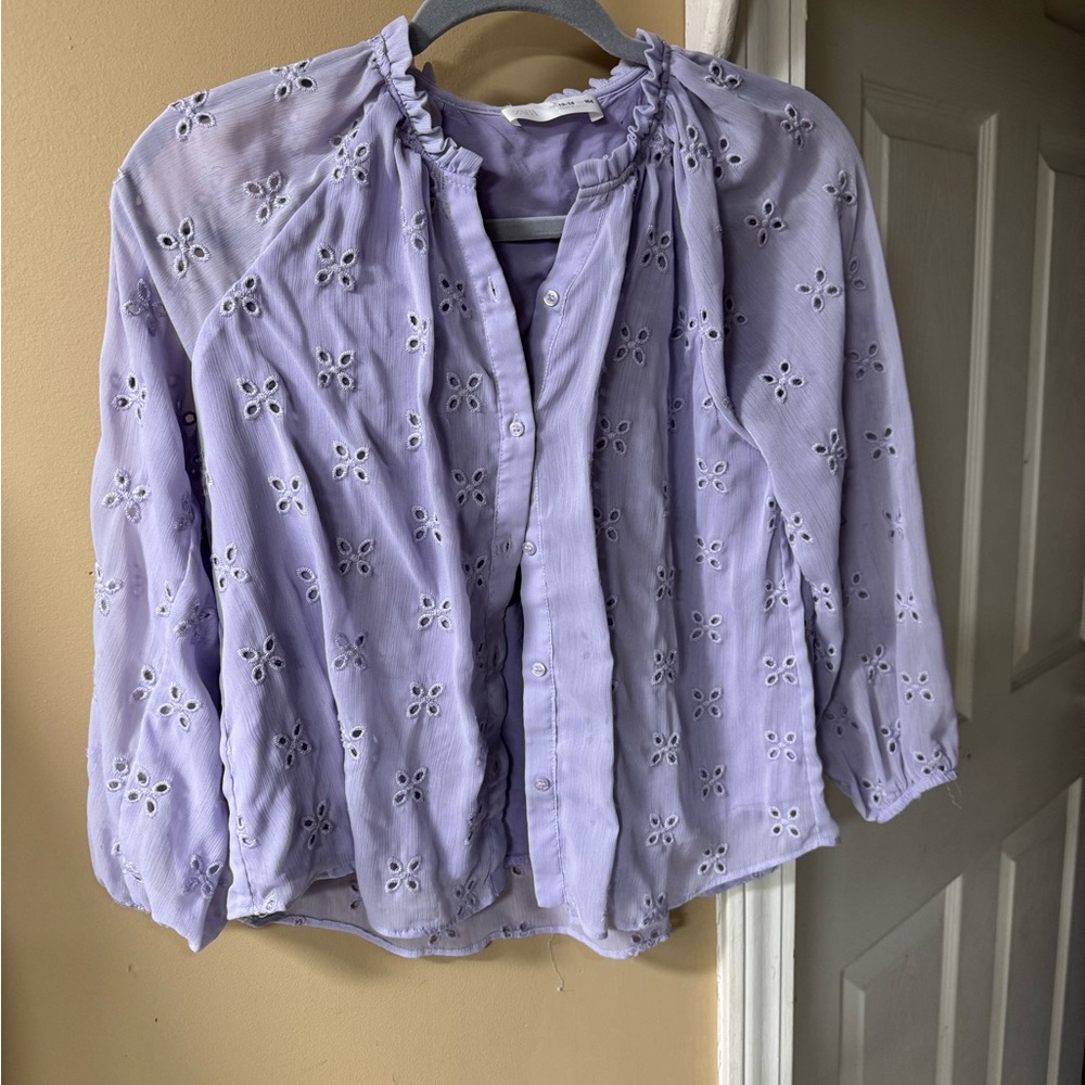 Girls Zara Light Purple Eyelet Blouse size13/14